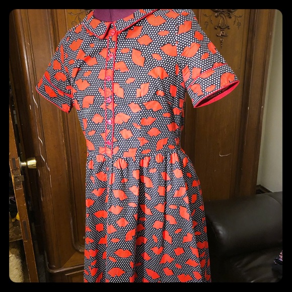 👗fit and flare 💋 dress black and white polka dot - Picture 1 of 5